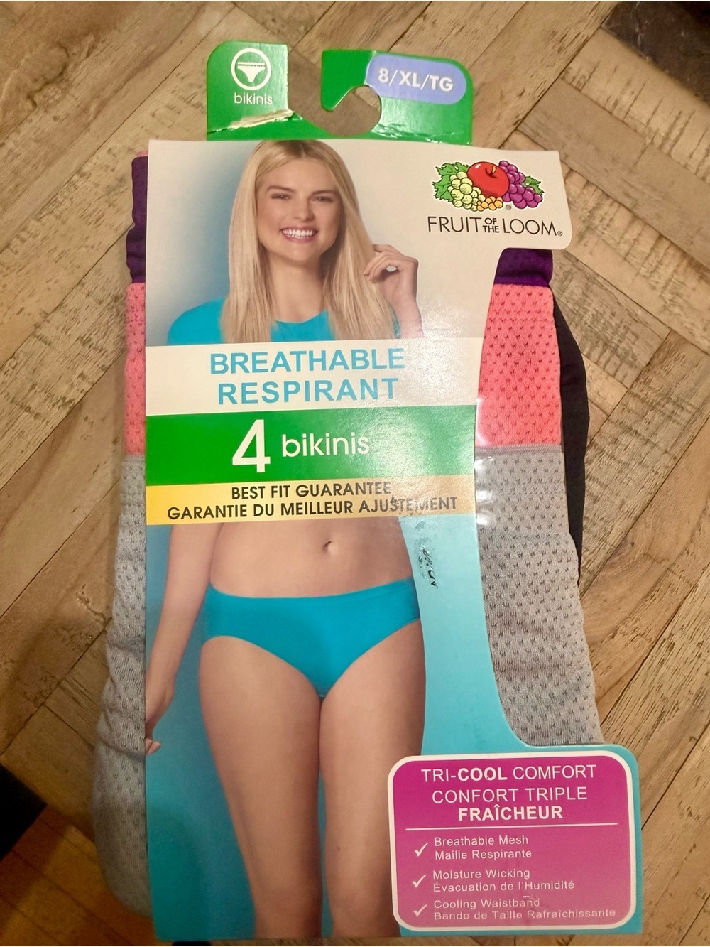 NEW Fruit of the Loom Women's Breathable Bikini Underwear 4-Pack – Size 8/XL